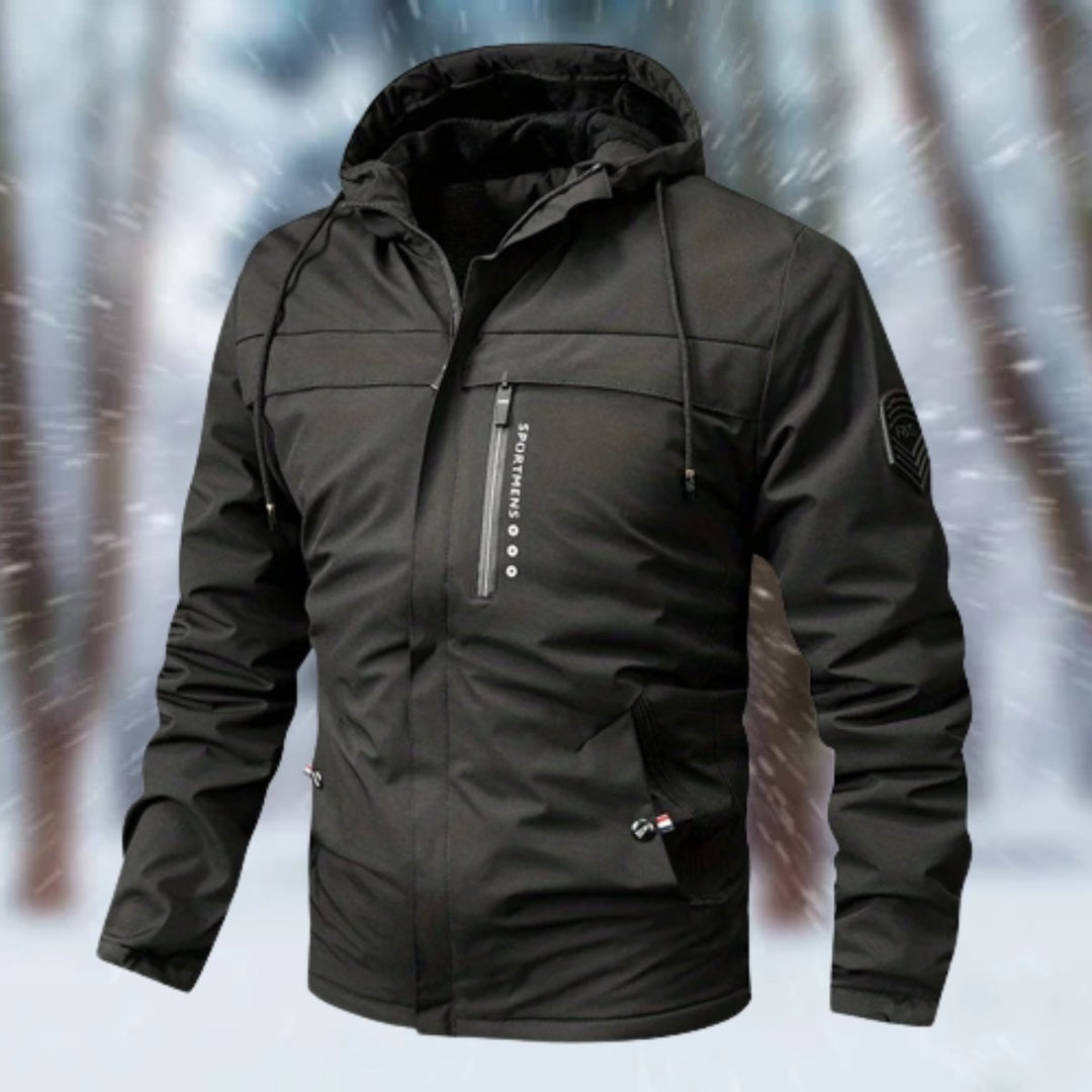 Herren Winterjacke wasserdicht gefüttert mit Kapuze - Schwarz
