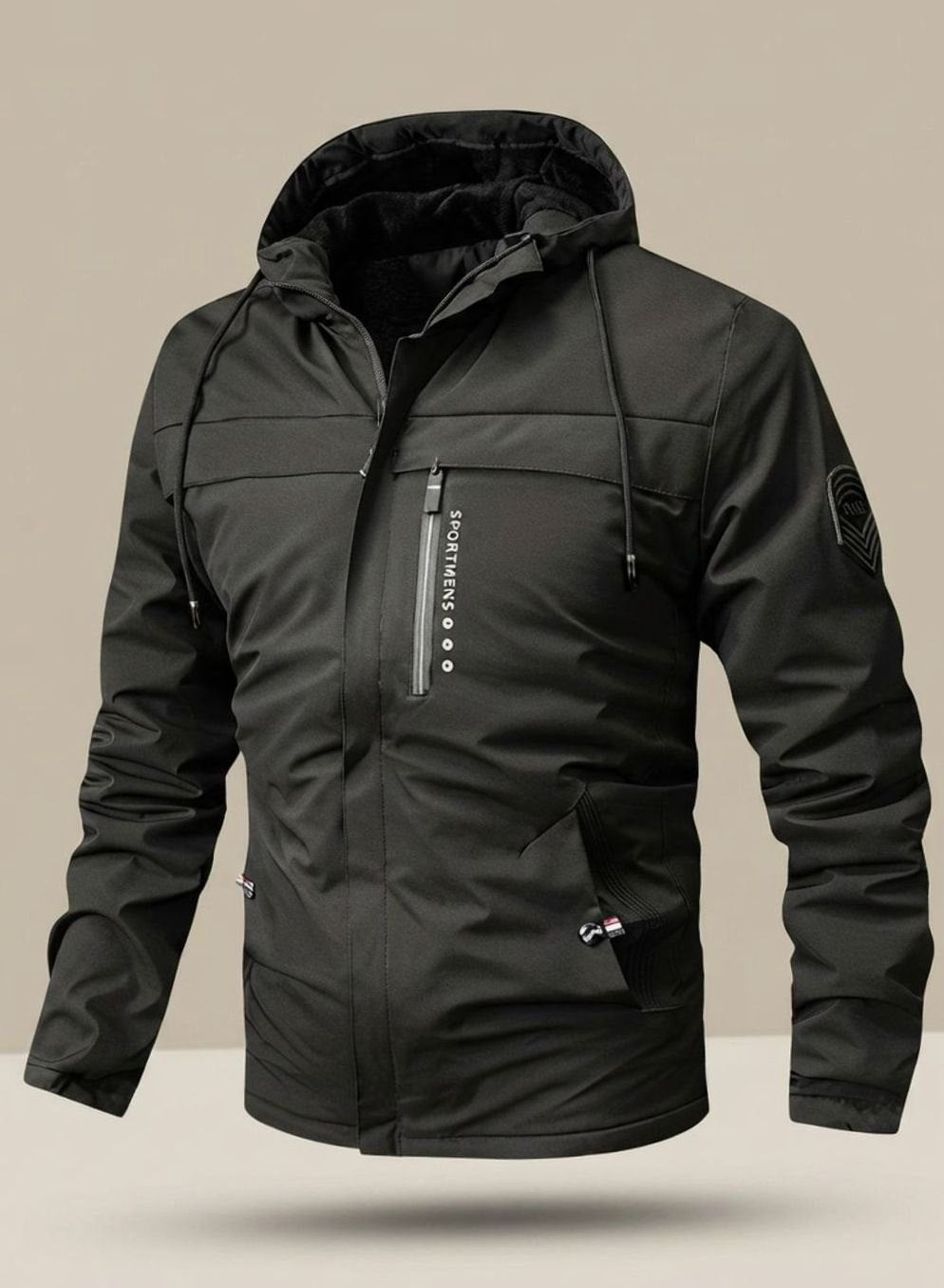 Herren Winterjacke Wasserdichte Kapuzenjacke Warm Gefüttert - Schwarz