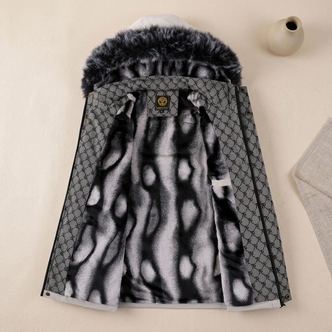 Herren Wintermantel mit Fellkapuze und Mehrfachtaschen