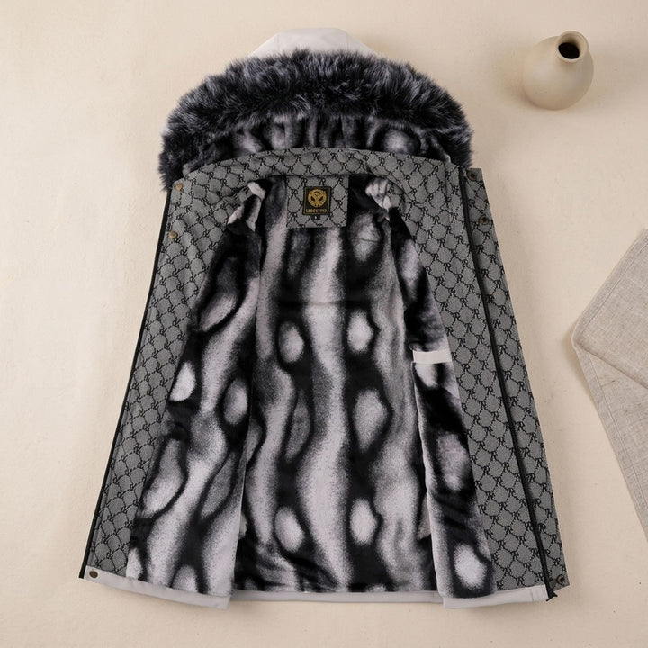 Herren Wintermantel mit Fellkapuze und Mehrfachtaschen