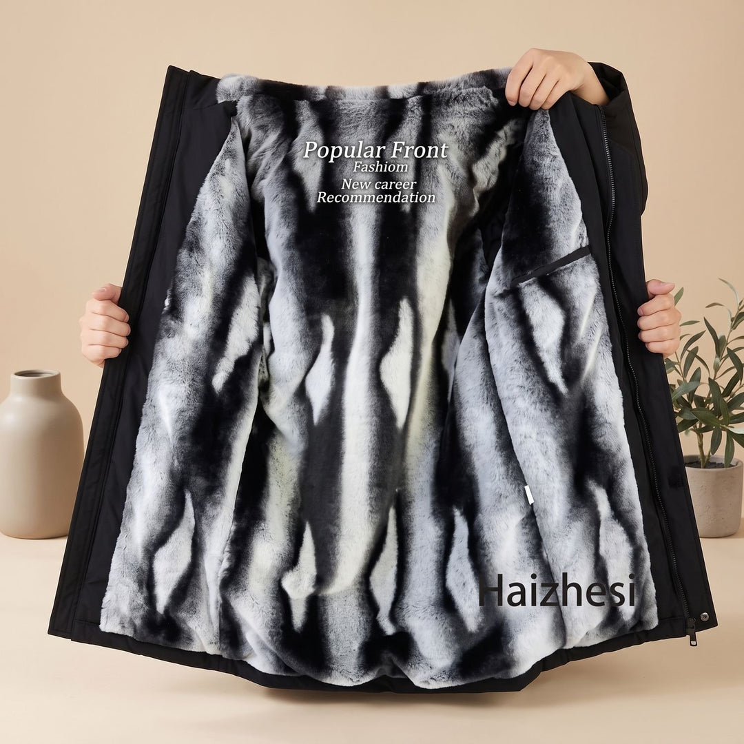 Herren Wintermantel mit Fellkapuze und Mehrfachtaschen