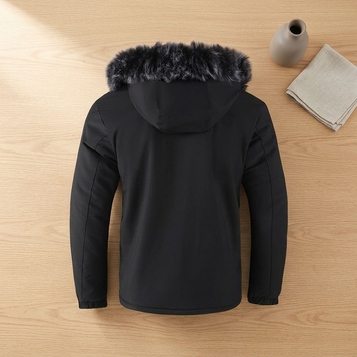 Herren Wintermantel mit Fellkapuze und Mehrfachtaschen