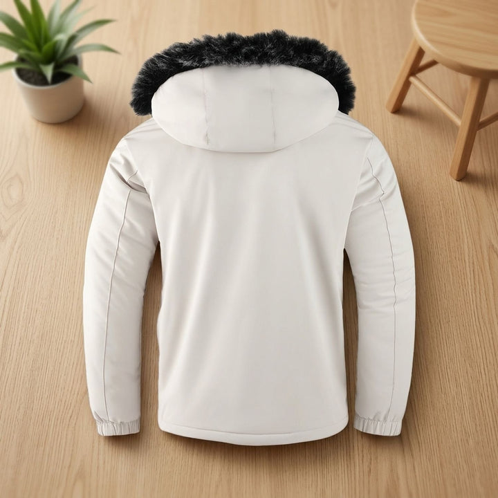 Herren Wintermantel mit Fellkapuze und Mehrfachtaschen