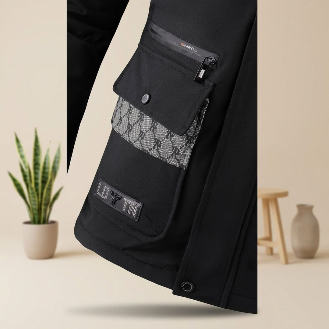 Herren Wintermantel mit Fellkapuze und Mehrfachtaschen