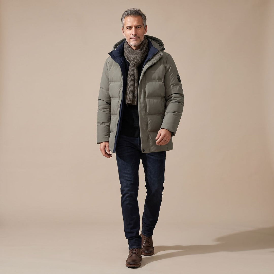 Herren Wintermantel Oversized Kapuzenmantel Gefüttert - Grau