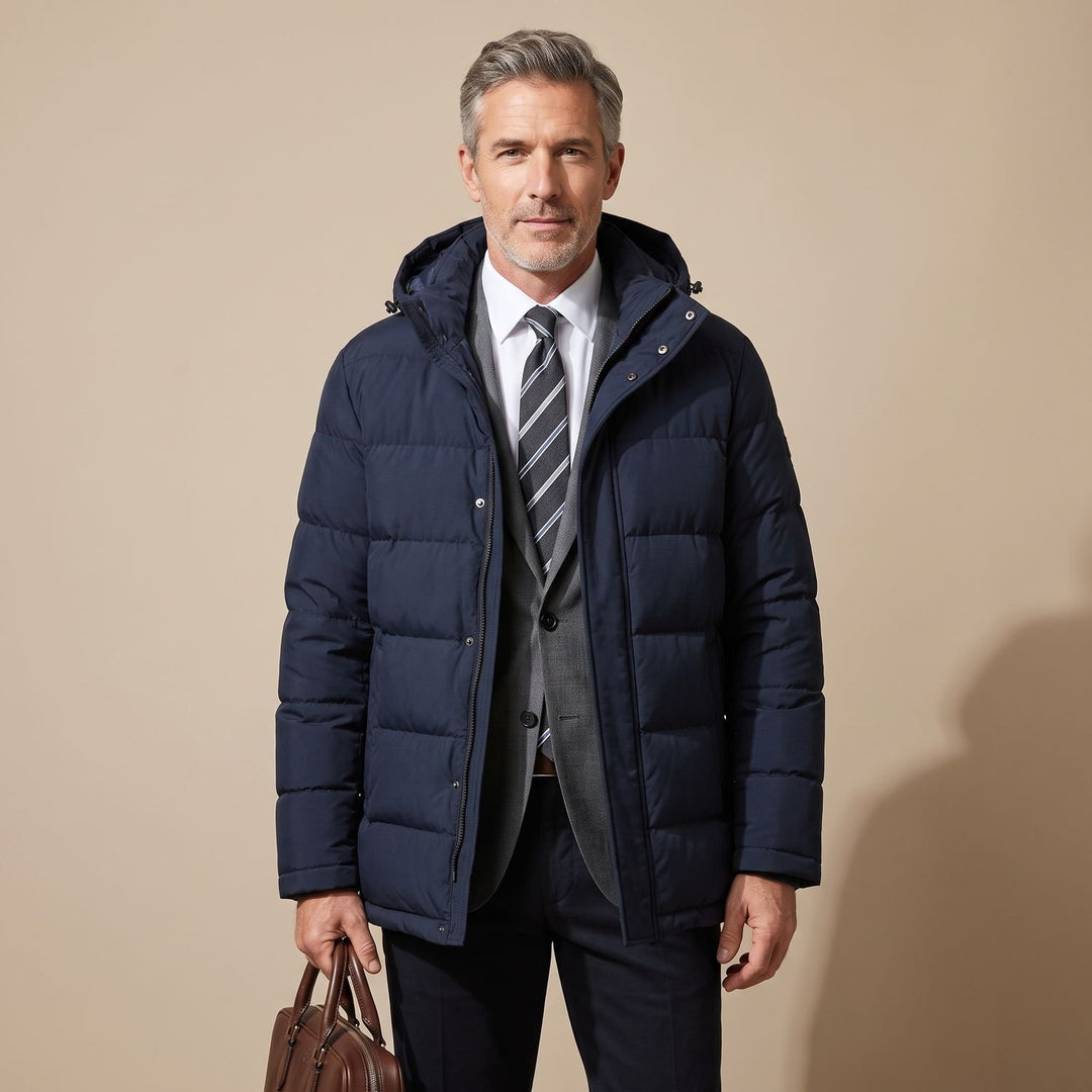 Herren Wintermantel Oversized Kapuzenmantel Gefüttert - Marineblau