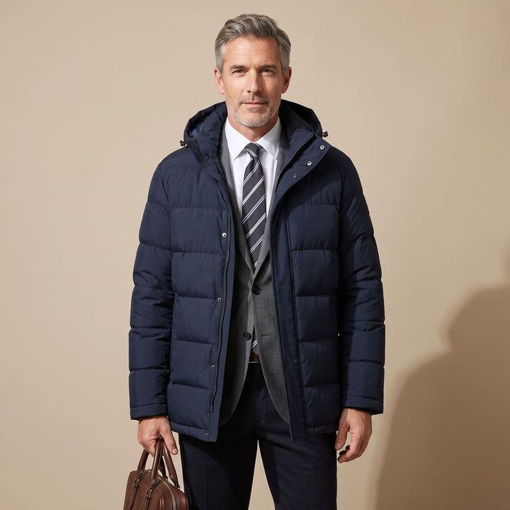 Herren Wintermantel Oversized Kapuzenmantel Gefüttert - Marineblau