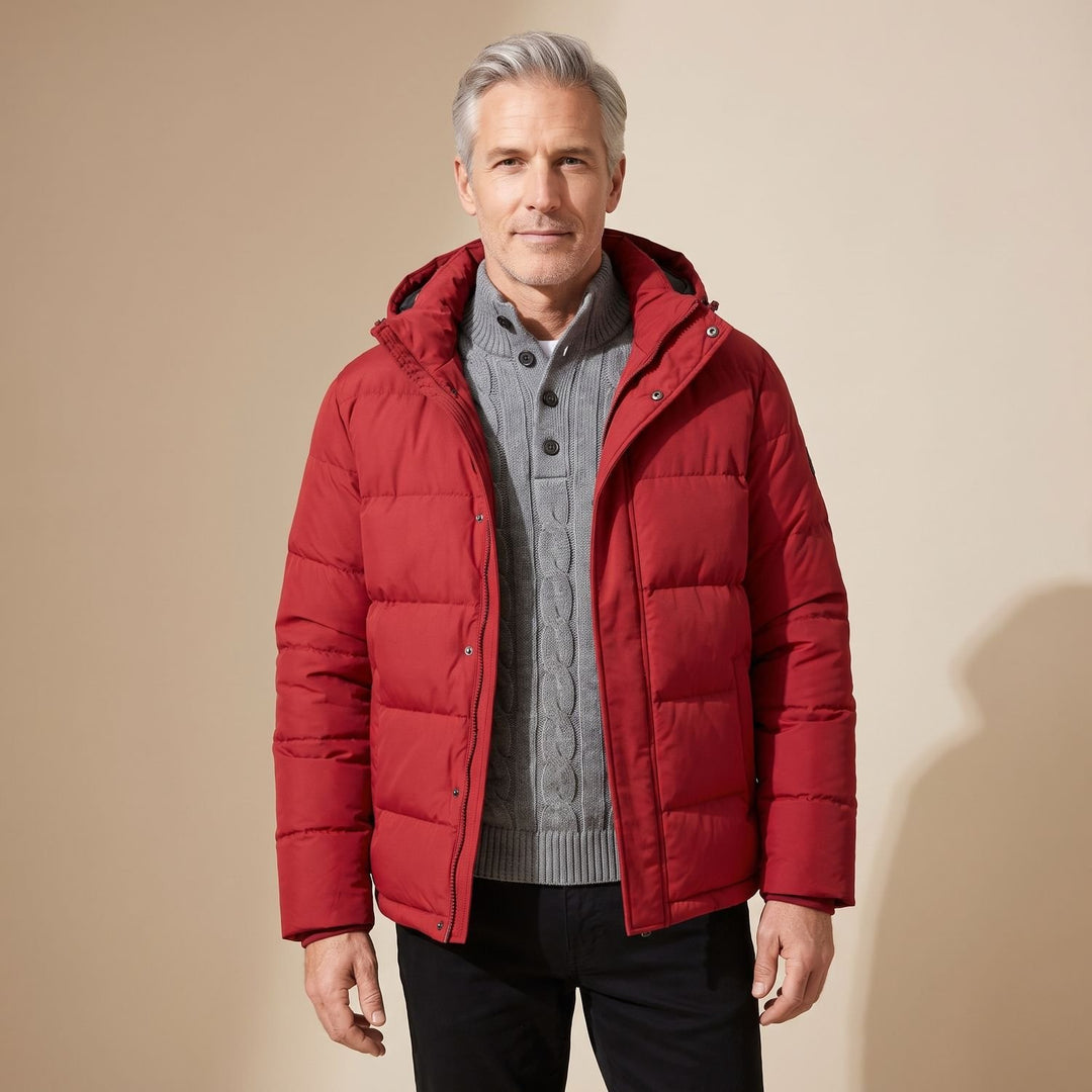 Herren Wintermantel Oversized Kapuzenmantel Gefüttert - Rot