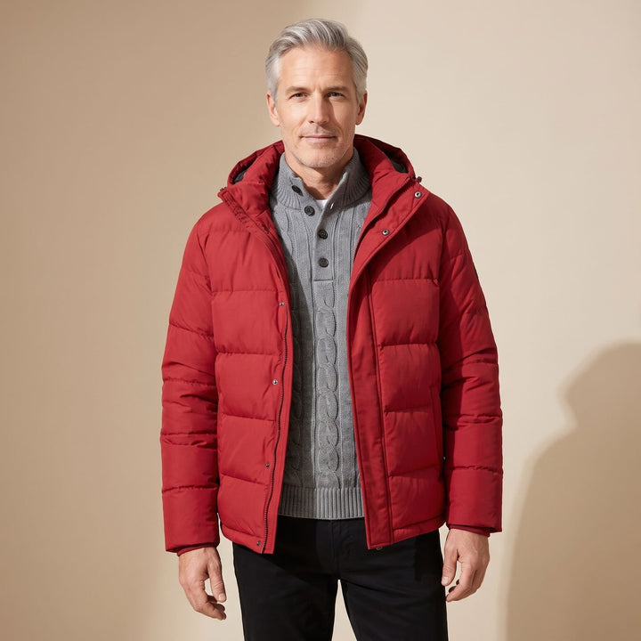 Herren Wintermantel Oversized Kapuzenmantel Gefüttert - Rot