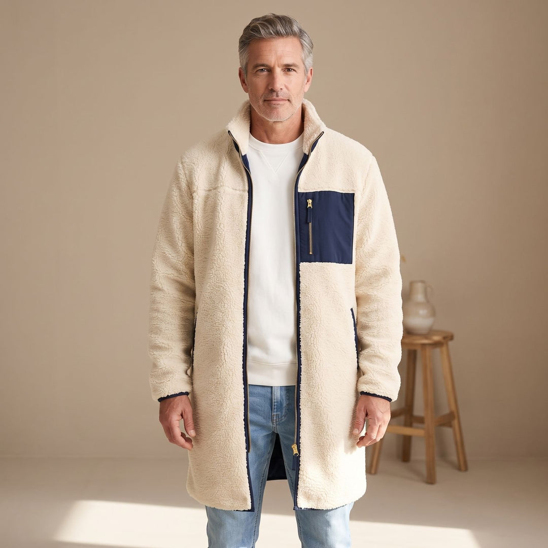 Herren Wintermantel wendbar Sherpa-Fleece mit Kapuze