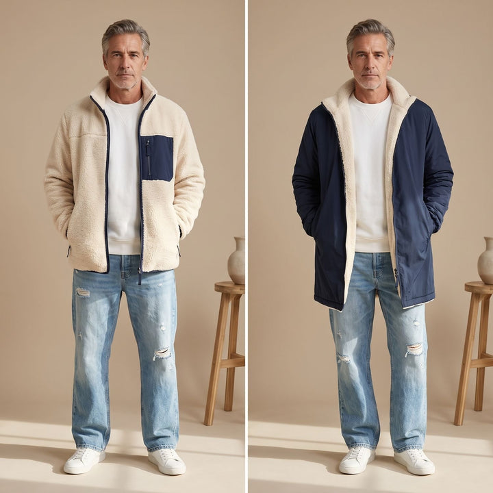 Herren Wintermantel wendbar Sherpa-Fleece mit Kapuze