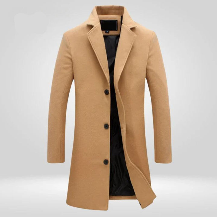 Herren Wool Coat Einreihiger Langer Wintermantel - Beige