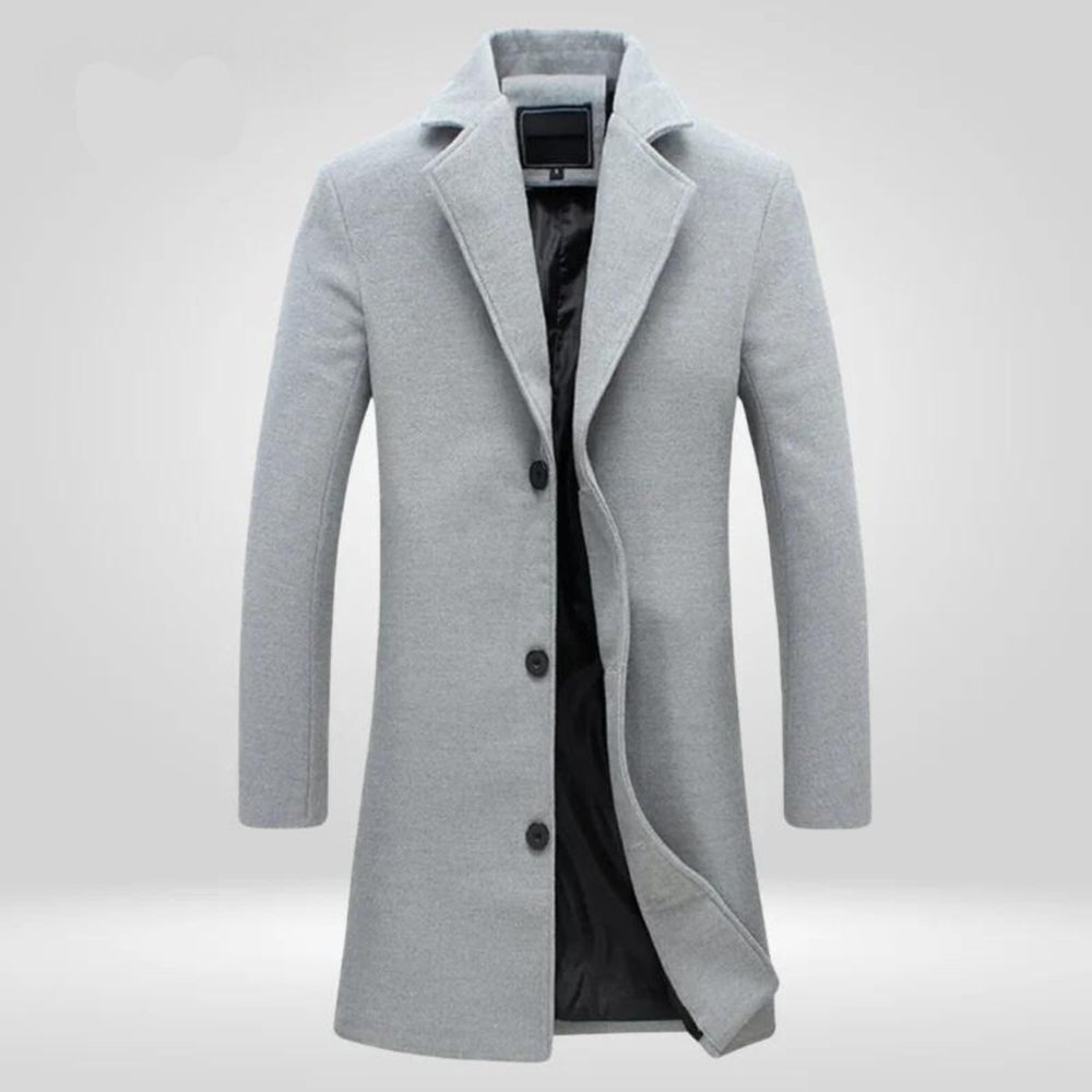 Herren Wool Coat Einreihiger Langer Wintermantel - Grau