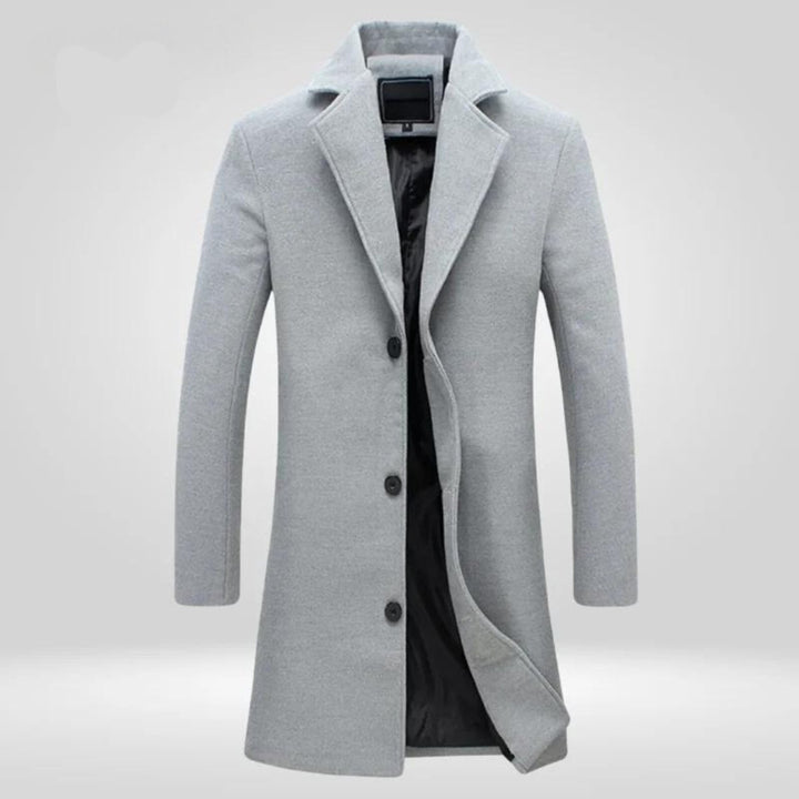 Herren Wool Coat Einreihiger Langer Wintermantel - Grau