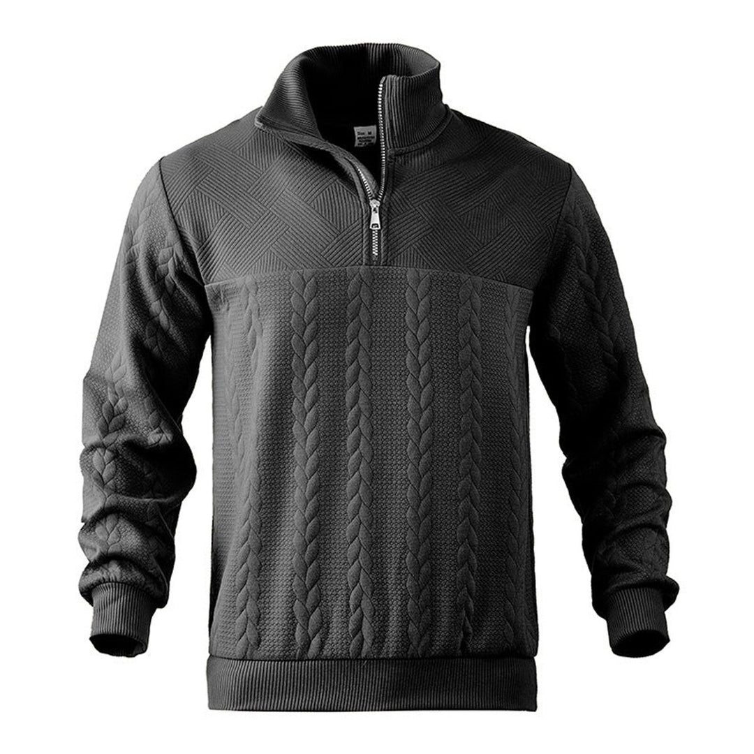 Herren Zopfstrick-Pullover mit Viertelreißverschluss Knit Sweater