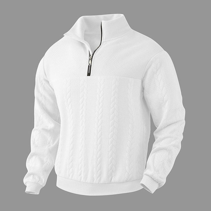 Herren Zopfstrick-Pullover mit Viertelreißverschluss Knit Sweater - Weiß