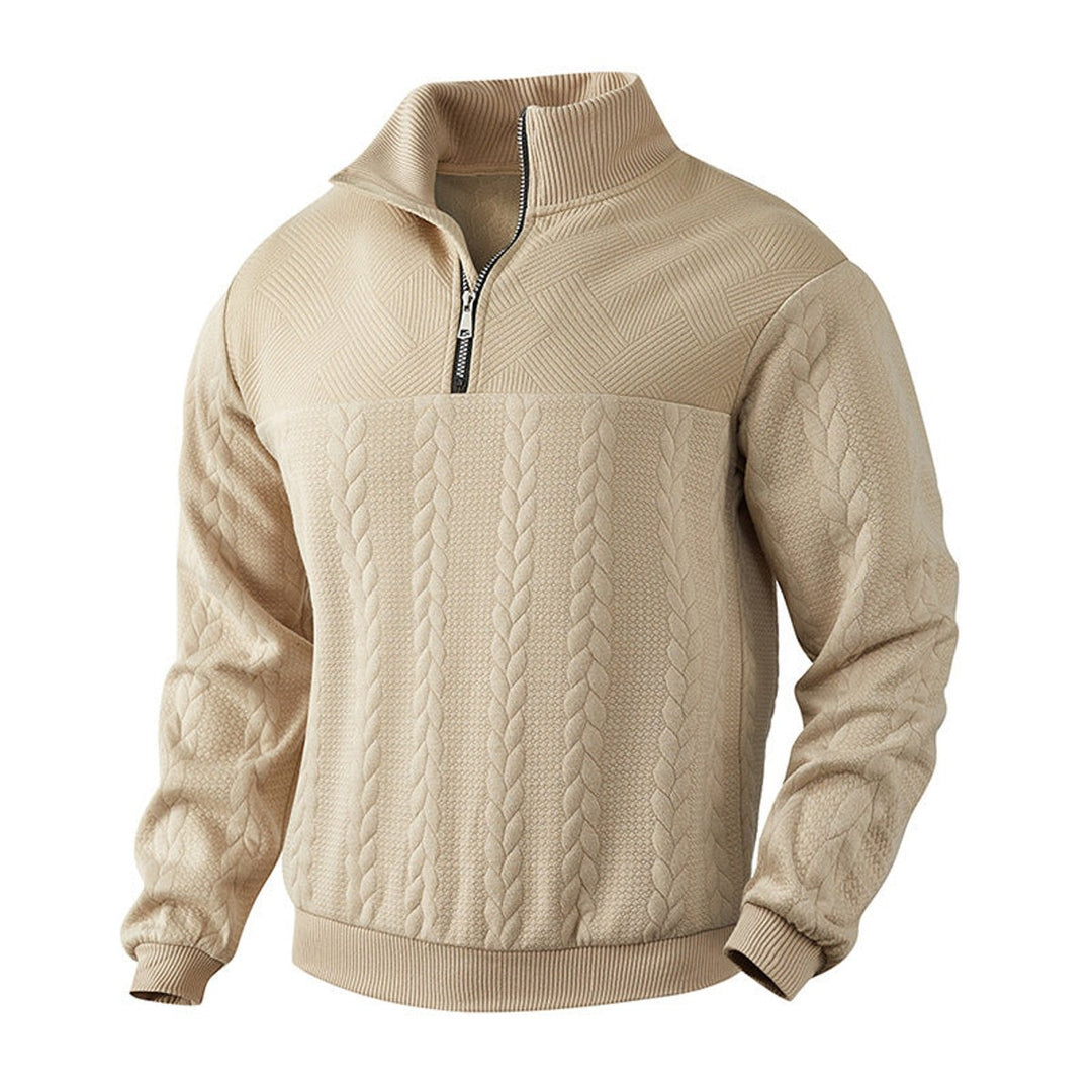 Herren Zopfstrick-Pullover mit Viertelreißverschluss Knit Sweater - Beige