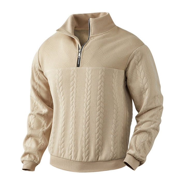 Herren Zopfstrick-Pullover mit Viertelreißverschluss Knit Sweater - Beige