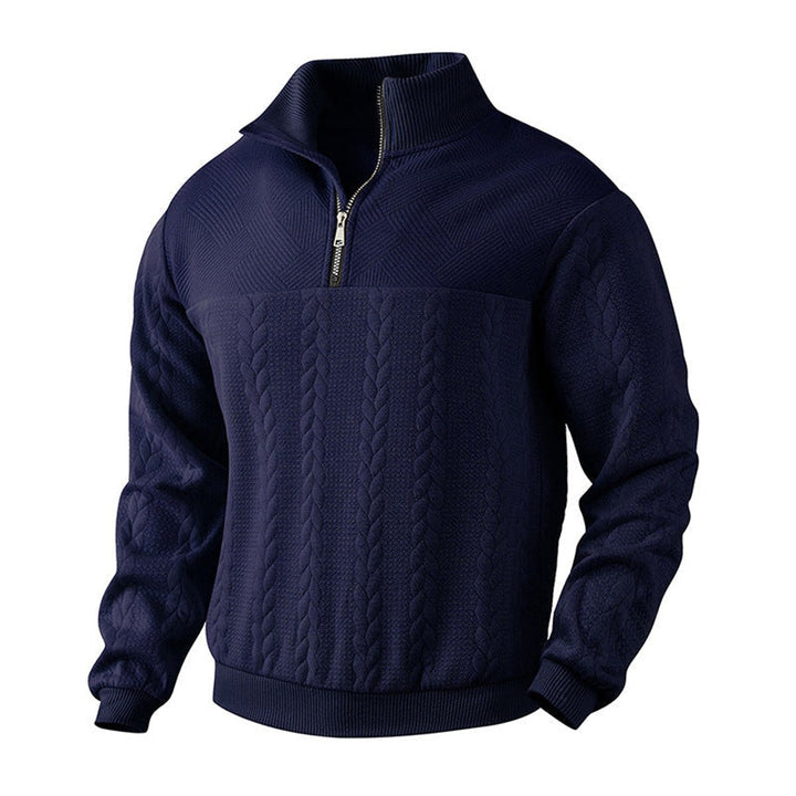 Herren Zopfstrick-Pullover mit Viertelreißverschluss Knit Sweater - Marineblau