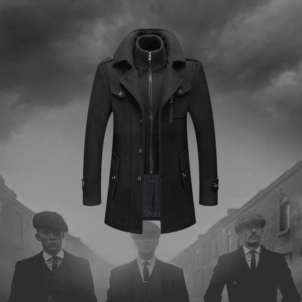 Herren Zweiteiliger Wollmantel Slim-Fit Wintermantel mit Strickkragen