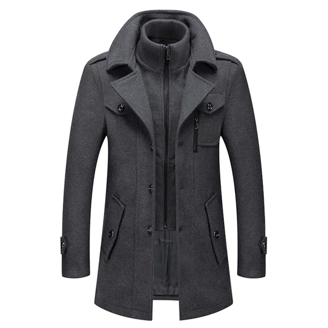 Herren Zweiteiliger Wollmantel Slim-Fit Wintermantel mit Strickkragen - Grau