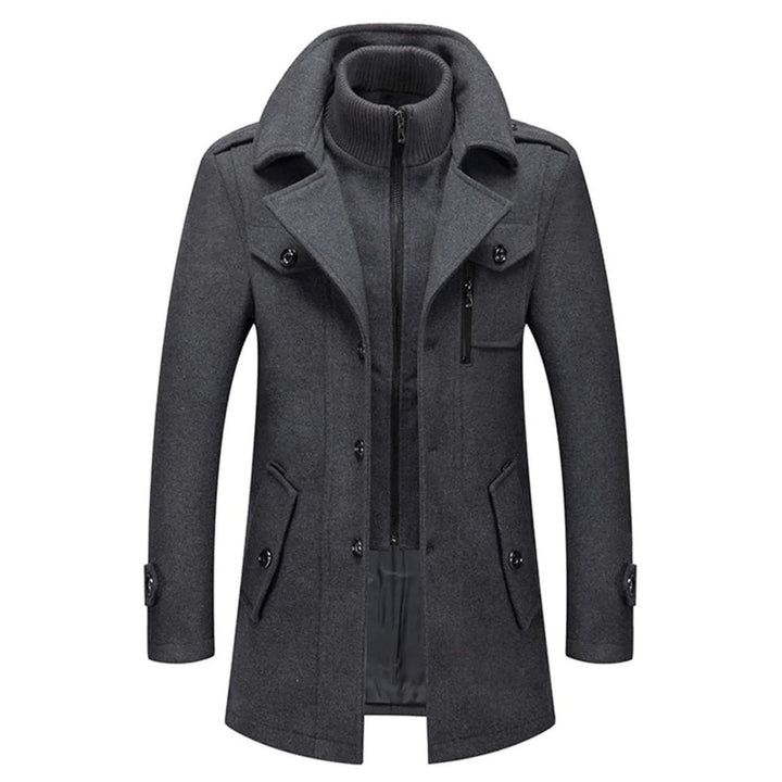 Herren Zweiteiliger Wollmantel Slim-Fit Wintermantel mit Strickkragen - Grau