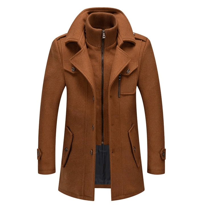 Herren Zweiteiliger Wollmantel Slim-Fit Wintermantel mit Strickkragen - Braun