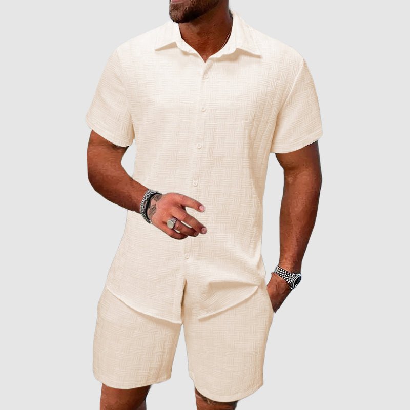 Herren Zweiteiliges Kurzarm Jacquard Set - Beige