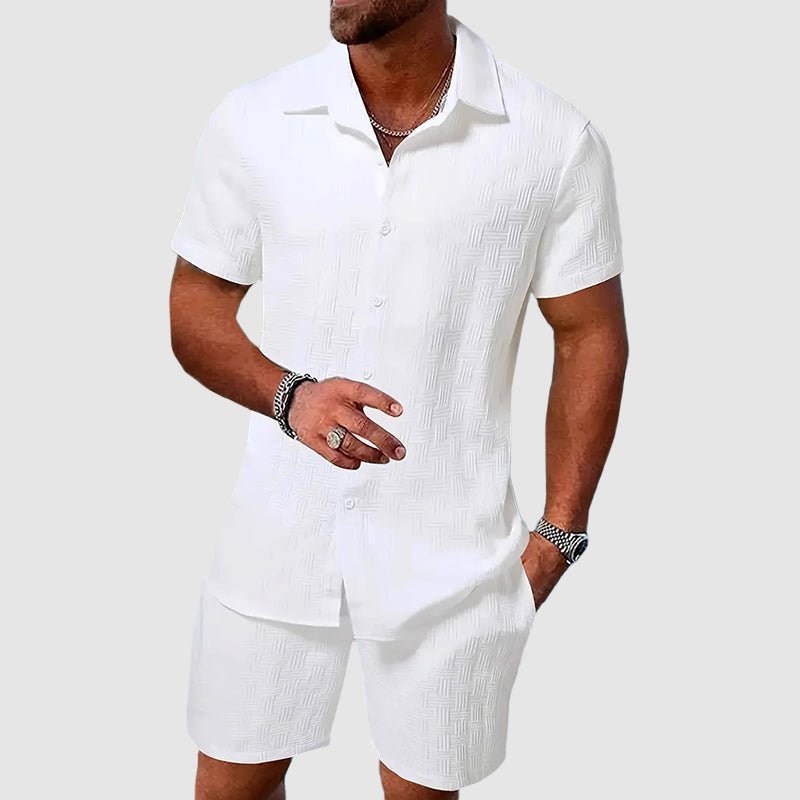 Herren Zweiteiliges Kurzarm Jacquard Set - White