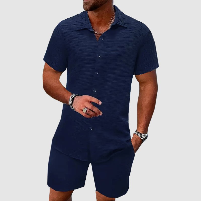 Herren Zweiteiliges Kurzarm Jacquard Set - Blue