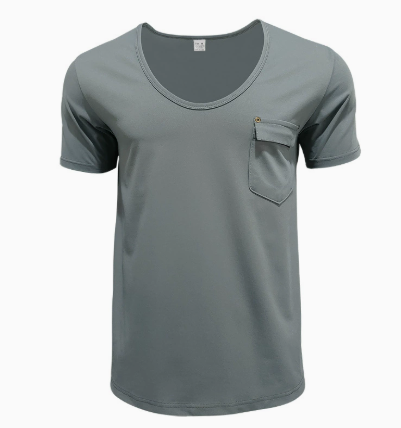 Dominic | Herren Tiefer Rundhalsausschnitt Taschen T-Shirt