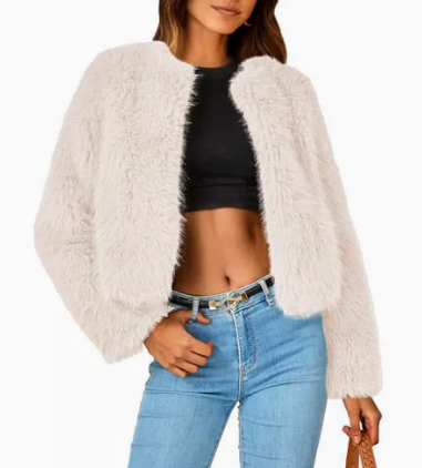Lena | Damen Kurz Kunstpelz Cardigan Jacke