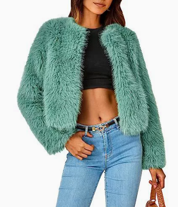 Lena | Damen Kurz Kunstpelz Cardigan Jacke