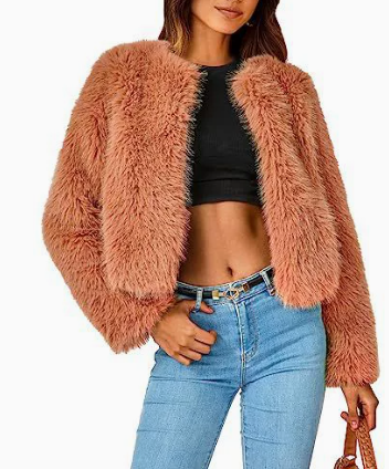 Lena | Damen Kurz Kunstpelz Cardigan Jacke