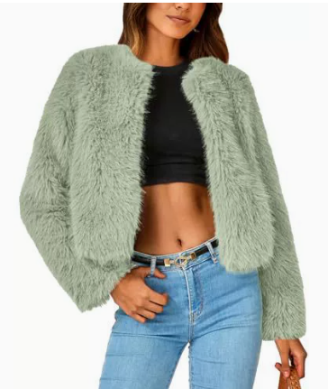 Lena | Damen Kurz Kunstpelz Cardigan Jacke