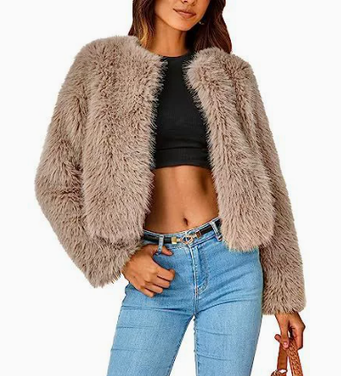 Lena | Damen Kurz Kunstpelz Cardigan Jacke