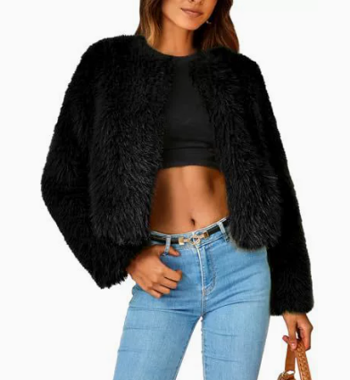 Lena | Damen Kurz Kunstpelz Cardigan Jacke
