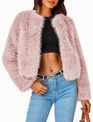 Lena | Damen Kurz Kunstpelz Cardigan Jacke