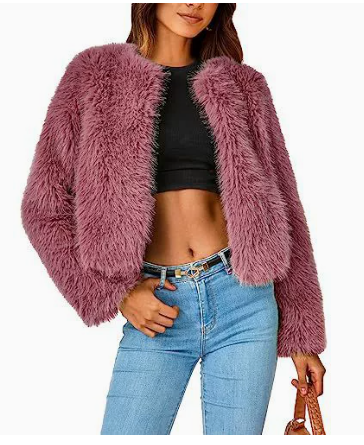 Lena | Damen Kurz Kunstpelz Cardigan Jacke