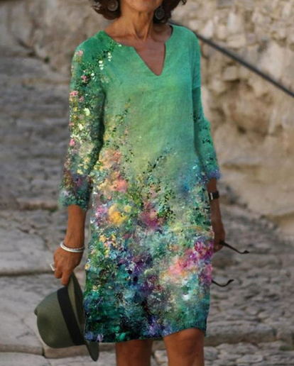 Anja | Damen Langarm Abstraktes Muster Shift Kleid