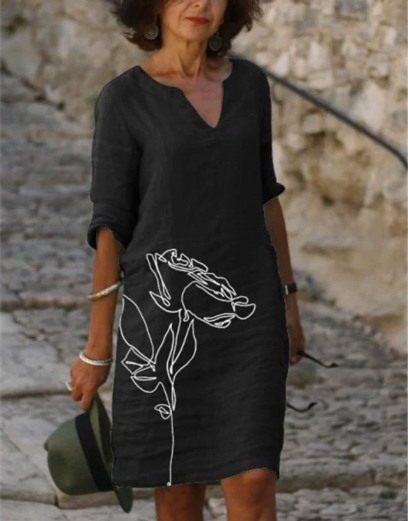 Anja | Damen Langarm Abstraktes Muster Shift Kleid