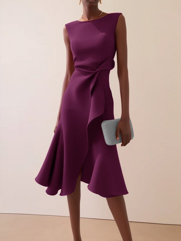 Beatrice | Damen Drapiertes Asymmetrisches Midikleid