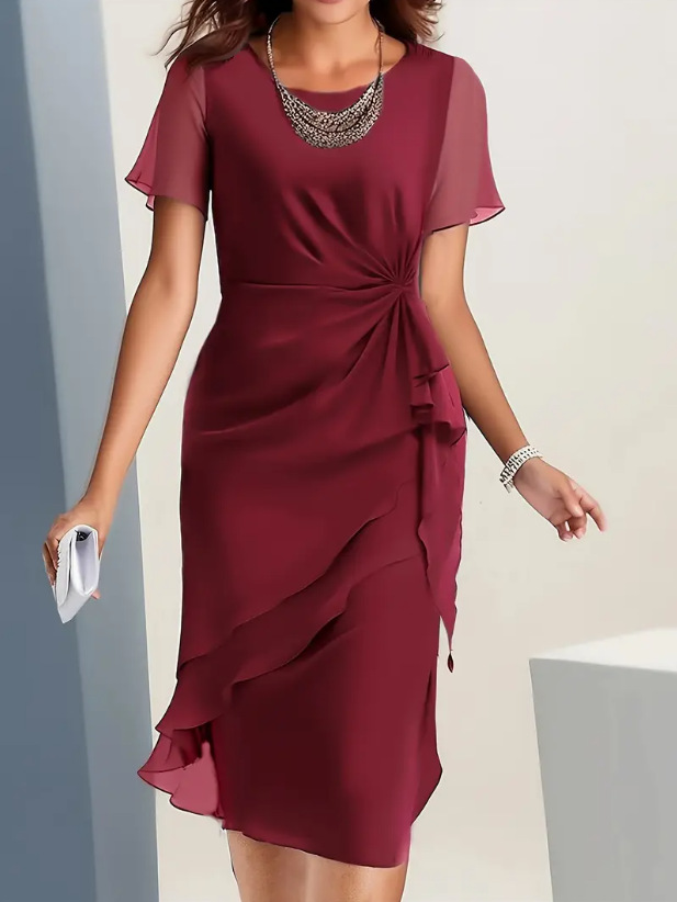 Ursula | Damen Figurbetontes Cocktailkleid mit Rüschen an der Seite