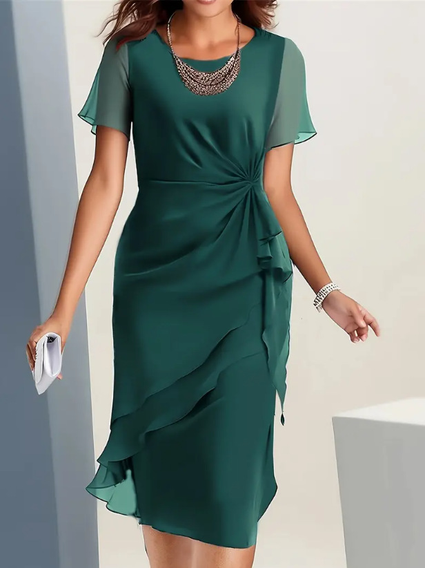 Ursula | Damen Figurbetontes Cocktailkleid mit Rüschen an der Seite