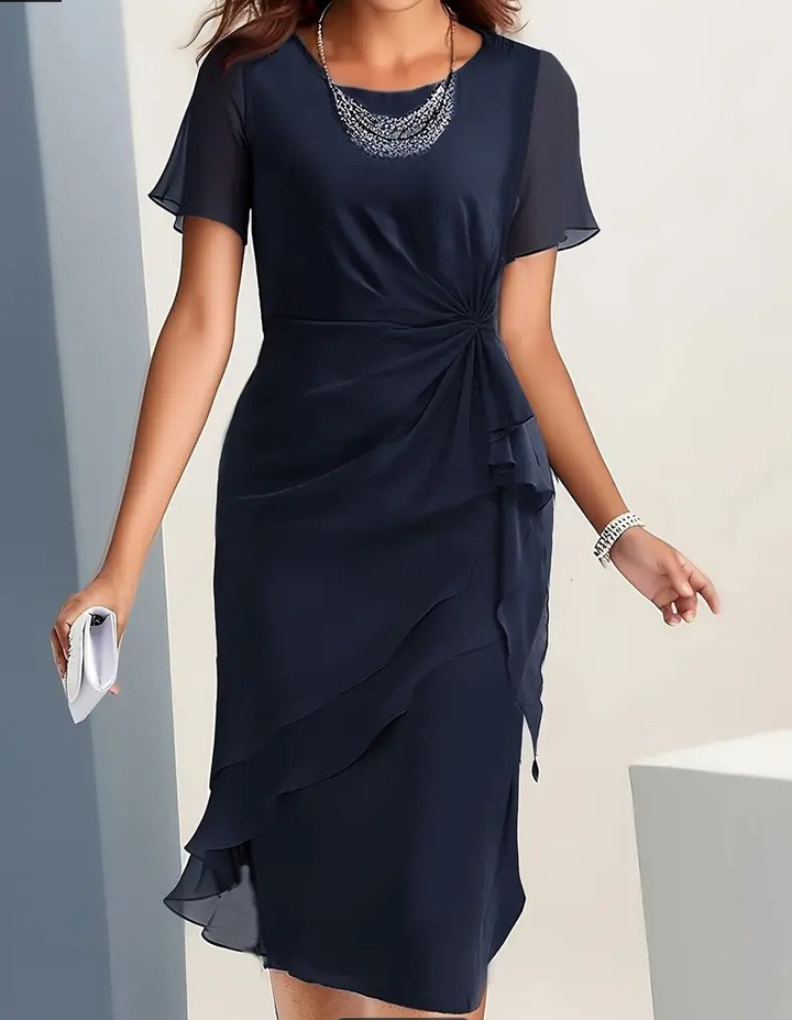 Ursula | Damen Figurbetontes Cocktailkleid mit Rüschen an der Seite