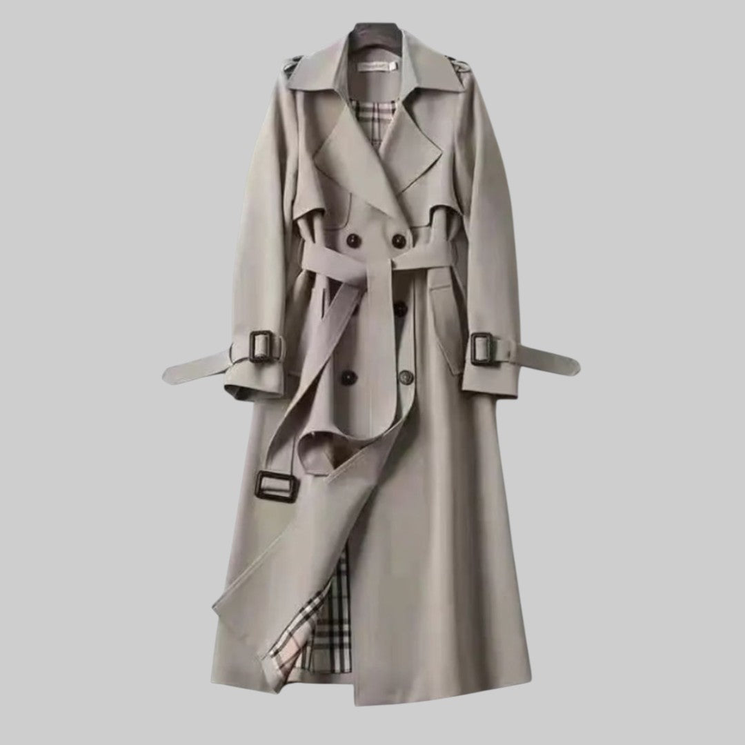 Helga | Damen Langer Doppelreihiger Trenchcoat Mit Gürtel