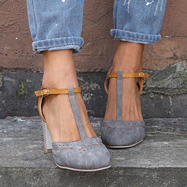 Lara | Damen Vintage T-Steg Pumps Mit Blockabsatz