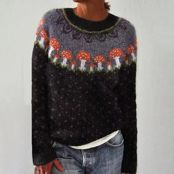 Jasmin | Festlicher gestrickter Damen-Weihnachtspullover mit Rentiermotiv