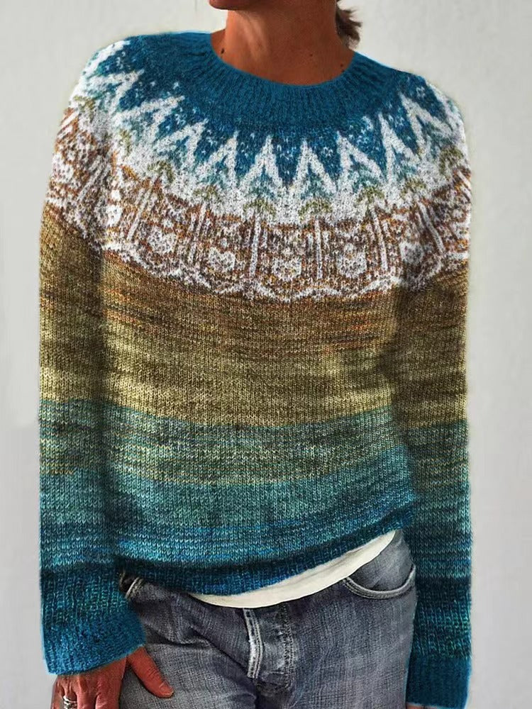 Jasmin | Festlicher gestrickter Damen-Weihnachtspullover mit Rentiermotiv