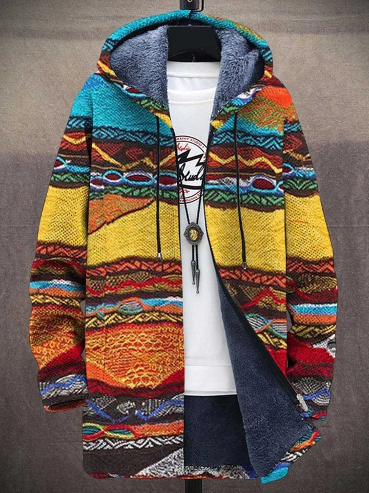 Kunstdruck Fleece-gefütterter Oversized Zip-Hoodie Cardigan - Retro